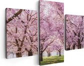 Artaza Canvas Schilderij Drieluik Roze Bloesembomen Park - Bloemen - 90x60 - Foto Op Canvas - Canvas Print