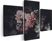 Artaza Canvas Schilderij Drieluik Diverse Bloemen Op Zwart Achtergrond - 90x60 - Foto Op Canvas - Canvas Print