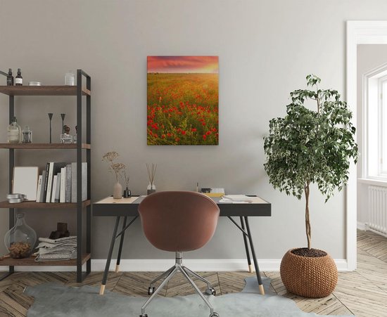 Artaza - Peinture sur toile - Champ de fleurs de coquelicot rouge - Coucher de soleil - 40x50 - Photo sur toile - Impression sur toile