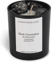Scent With Love - Geurkaars in glas met kristal - Black Tourmaline Candle - Zwart - Vegan kaars