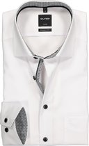 OLYMP Luxor modern fit overhemd - mouwlengte 7 - wit (zwart contrast) - Strijkvrij - Boordmaat: 41