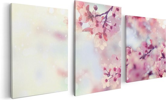 Artaza - Triptyque de peinture sur toile - Arbre à fleurs rose avec soleil - 120x60 - Photo sur toile - Impression sur toile