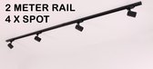 Searchlight - railverlichting zwart - 2 meter met 4 spots - 4xGU10 -  Smart Philips Hue compatible railsysteem