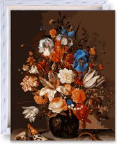 Schilderen op Nummers 40 x 50 op frame - Painting by Numbers voor volwassenen en kinderen - Met luxe kwasten en voorbedrukt linnen - Stilleven met bloemen, Balthasar van der Ast