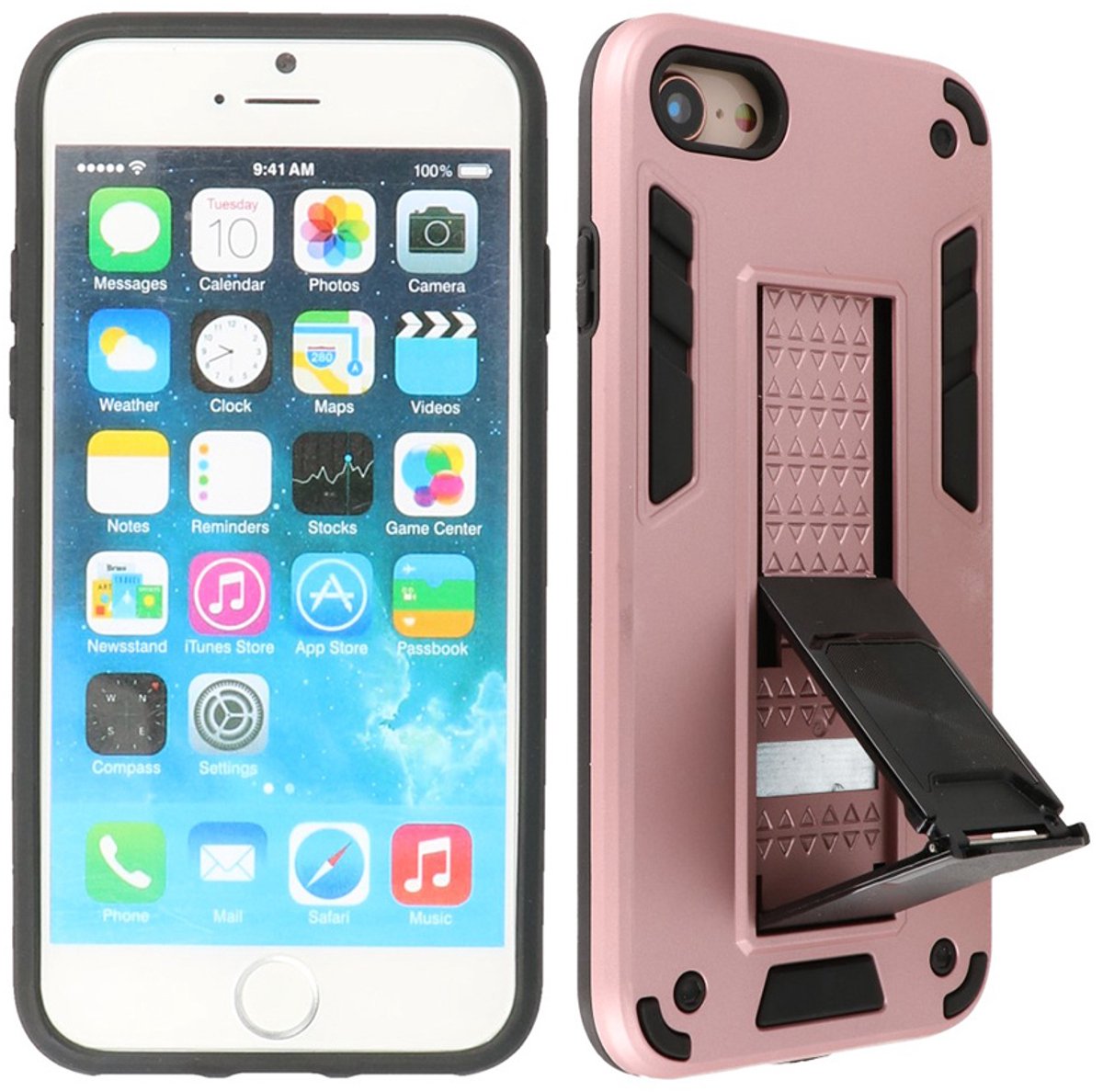 Hoesje met Magnetic Stand Hard Case Geschikt voor de iPhone SE 2020 - iPhone 8 - iPhone 7 - Stand Shockproof Telefoonhoesje - Grip Stand Back Cover - Roze