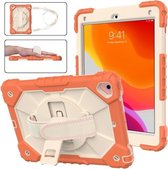 Contrast Kleur Robot Schokbestendig Siliconen + PC Beschermhoes met Houder & Schouderriem Voor iPad 9.7 (2018) & (2017) / Air 2 / Air (Koraal Oranje + Beige)