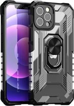 PC + TPU schokbestendige beschermhoes met metalen ringhouder voor iPhone 12 (zwart)