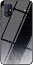 Voor Samsung Galaxy M31S Sterrenhemel Geschilderd Gehard Glas TPU Schokbestendig Beschermhoes (Star Crescent Moon)