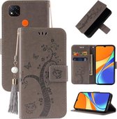 Voor Xiaomi Redmi 9C reliëf geluksboom horizontale flip lederen tas met houder & kaartsleuf & portemonnee & lanyard (grijs)