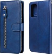 Voor Samsung Galaxy A82 5G Mode Kalf Textuur Rits Horizontale Flip Lederen Case met Houder & Kaartsleuven & Portemonnee (Blauw)