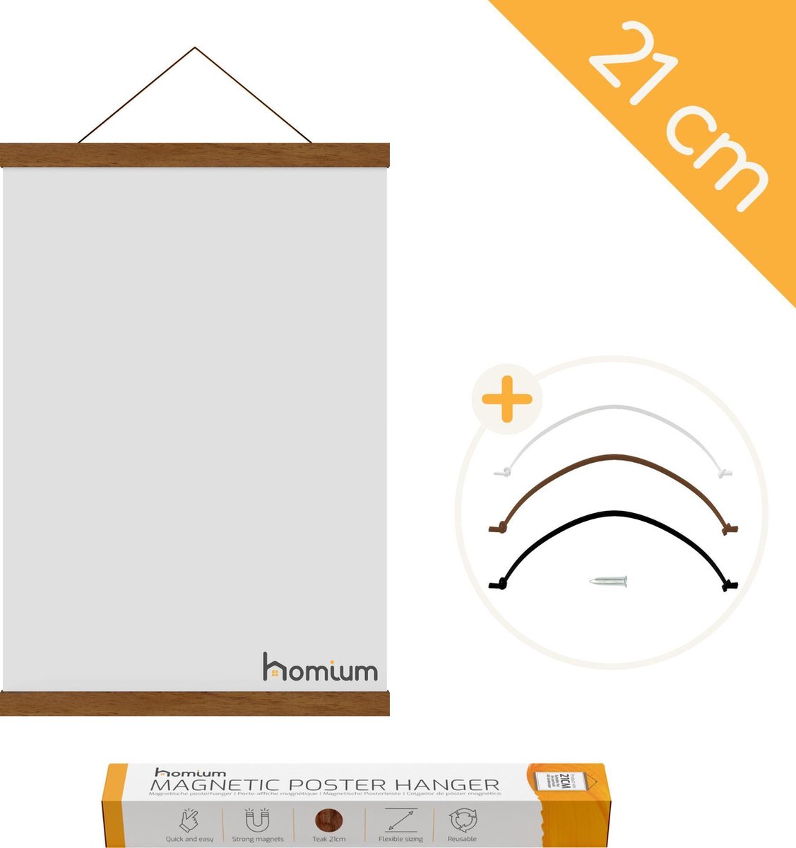 Homium Posterhanger 21 cm - Teak hout - poster ophangsysteem - Posterlijst - Posterhouder