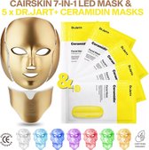 CAIRSKIN 7-in-1 Light Therapy LED Mask GOLD - Face & Neck Mask + Ceramidin Facial Barrier Sheet Mask Box 5 Maskers + Velvet Storage Bag