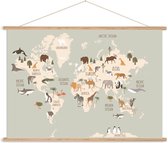 Canvas poster wereldkaart dieren - kinderkamer - dieren wereldkaart