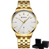 Horloges voor Mannen - Montre Homme - 45mm - Horlogebox Geschenkdoos – Goud/Wit - Curren ® - Heren Horloge