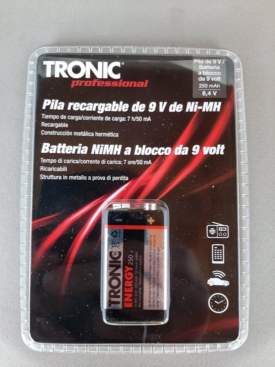 Oplaadbare batterijen 9 volt blok 1 stuks - 250mAh Tronic Professional |  bol.com