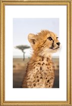 JUNIQE - Poster met houten lijst CHEETAH CUB -13x18 /Bruin & Oranje