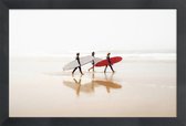 JUNIQE - Poster in houten lijst Surf Triple 1 -20x30 /Ivoor