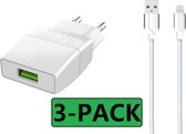 3x iphone lader met kabel - Oplader iPhone - USB - 1 meter - Fast Charger - Snel laden - Geschikt voor iPhone / iPad / iPod