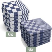 I2T Keukenset Geblokt - 6x Keukendoek + 6x Theedoek - Wit / Blauw