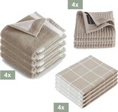 Bol.com I2T Keukenset - 4x Keukendoek + 4x Theedoek + 4x vaatdoek - Zand aanbieding
