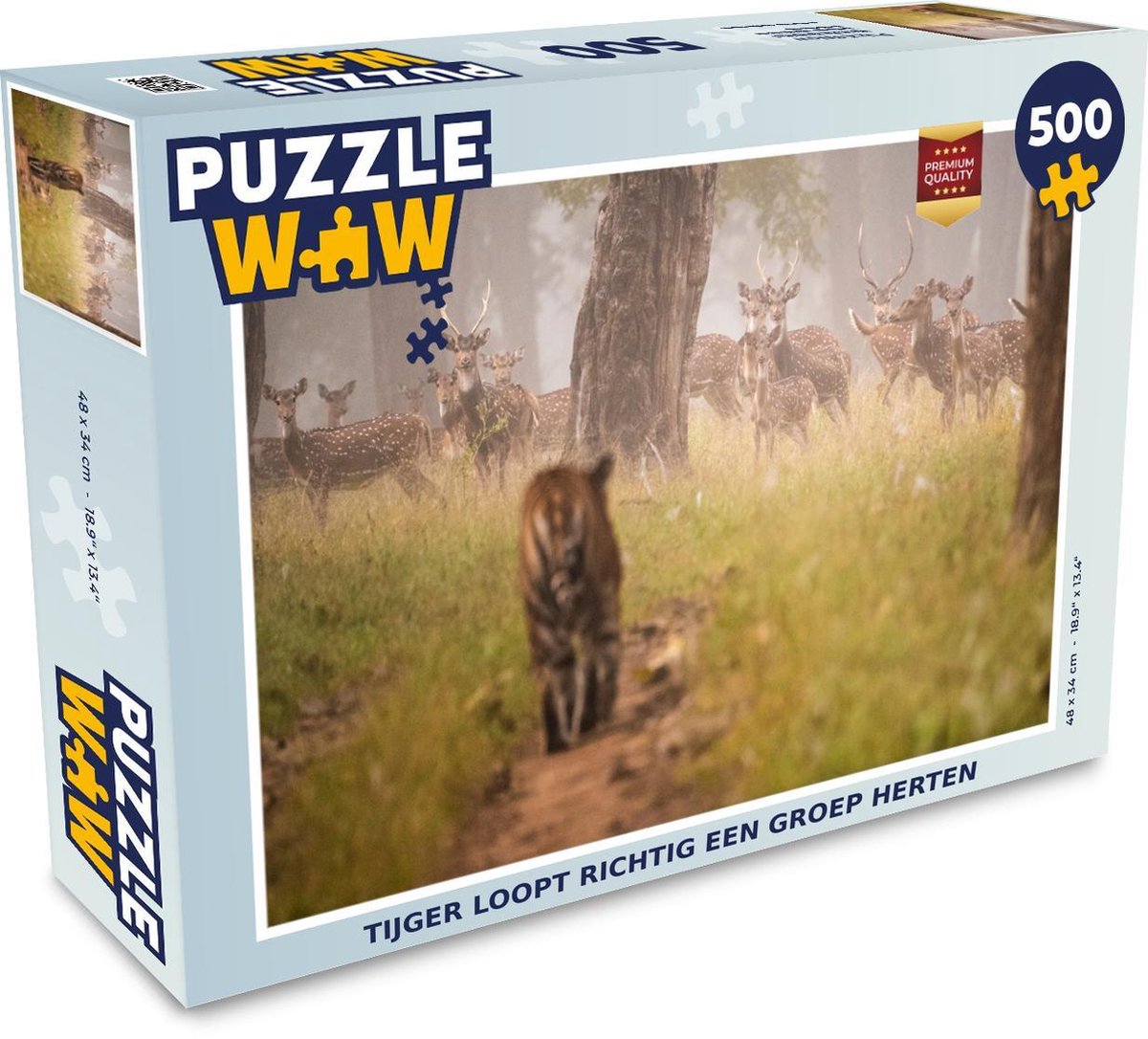 Afbeelding van product PuzzleWow  Puzzel Tijger - Hert - Bos - Legpuzzel - Puzzel 500 stukjes