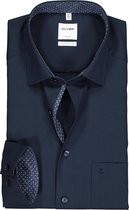 OLYMP Luxor comfort fit overhemd - marine blauw  (contrast) - Strijkvrij - Boordmaat: 46