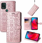 Voor Motorola MOTO G Stylus 5G Leuke Kat en Hond Reliëf Horizontale Flip Lederen Case met Houder & Kaartsleuven & Portemonnee & Lanyard (Rose Goud)