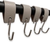 Brute Strength - Leren S-haak hangers - Licht Grijs - 4 stuks - 12,5 x 2,5 cm – Zwart zilver – Leer - handdoekhaakjes - Ophanghaken – kapstokhaak