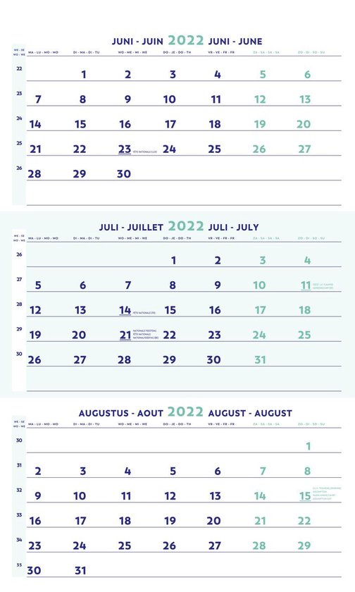 kip Tien Oh Brepols Kalender 2022 - Driemaandskalender - met handige datum aanduiding -  30 x 60 cm | bol.com