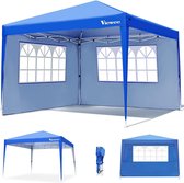 partytent 3x3 - Viewee Gazebo 3 x 3 Waterproof, Folding Gazebo with 2 Side Panels and Windows, UV 50 Protection, Adjustable Legs, Garden Gazebo for Garden, Picnic, Beaches, Parties(WK 02130)