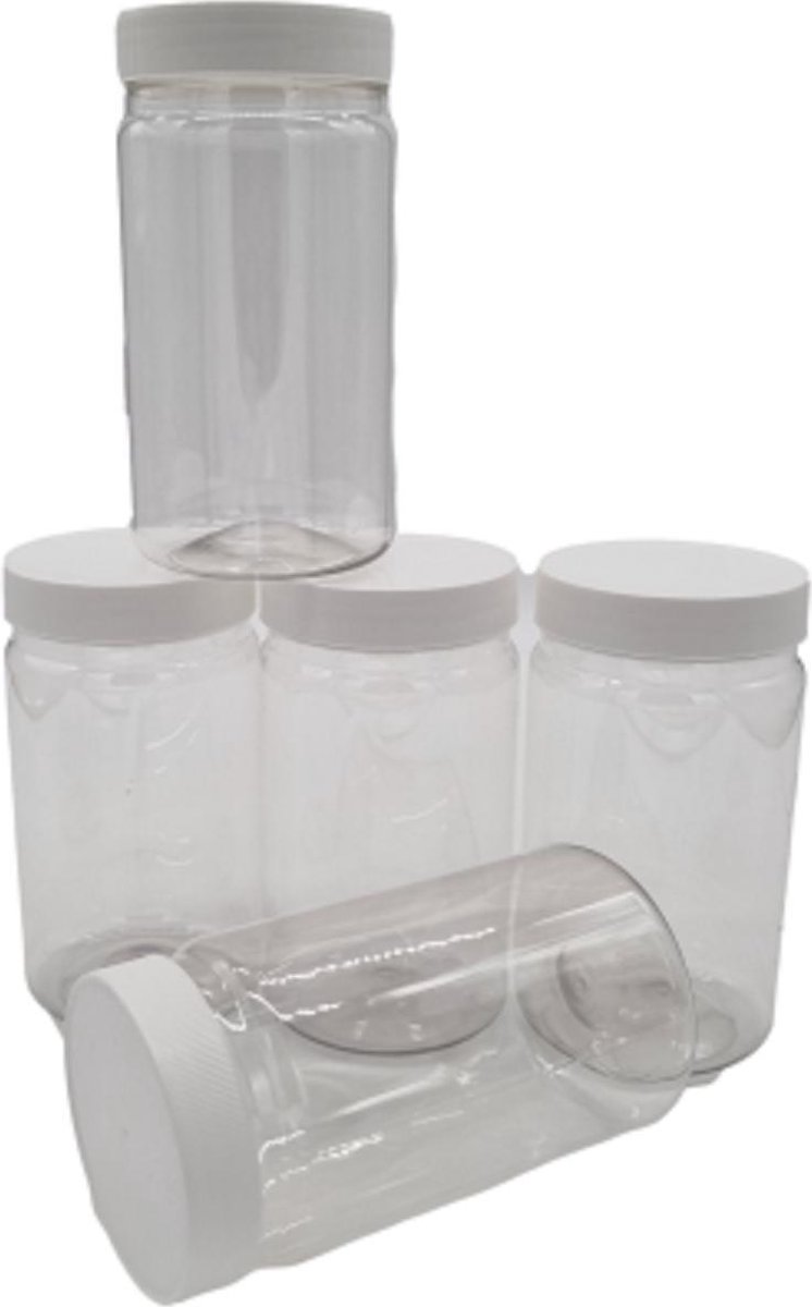 Ariko Jar | Lichtgewicht kunststof pot met schroefdeksel | 750ml | Potje met witte deksel | Voorraadpot | Hervulbaar