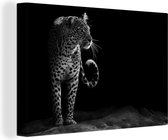 Canvas Schilderij Luipaard - Zwart - Wit - 30x20 cm - Wanddecoratie