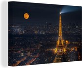 Canvas Schilderij Parijs - Eiffeltoren - Maan - 120x80 cm - Wanddecoratie