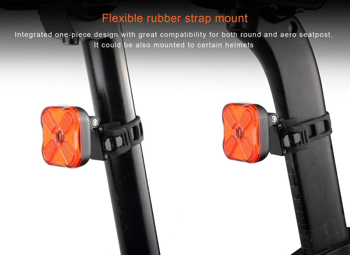 RAVEMEN CLO6 Bicycle Rear Lights, Brake Light 50 Lumens 7 Modes Striking Flash Warning Light with Brake Sensor and Light Sensor, USB-C Rechargeable