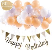 Set' anniversaire et de décoration de Ballons Blush à joues - Incl. Guirlande de Happy anniversaire, banderoles, ruban, Plakkers et 50 Ballons - Pack de Fête prêt à l'emploi