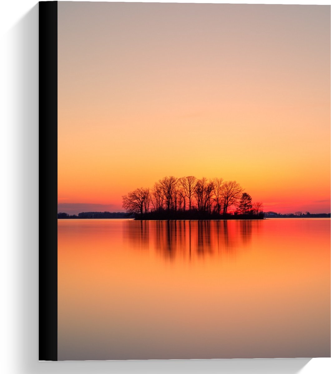KuijsFotoprint Canvas - silhouet Eilandje tijdens Zonsondergang - 30x40cm Foto op Canvas Schilderij (Wanddecoratie op Canvas) Zwart