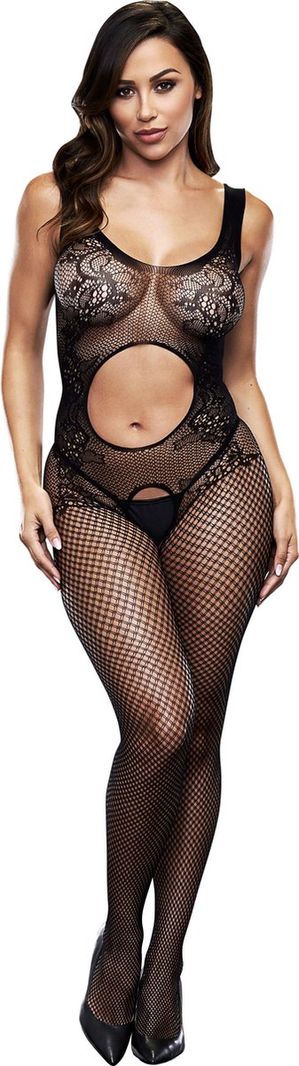 Baci - Open Front Crotchless Jacquard Bodystocking One Size