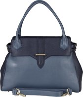 BELUCIA AREZZO DAMES HANDTAS - SCHOUDERTAS LARGE KALFSLEER BICOLOR BLAUW (gratis retourneren)