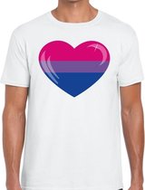 Bi hart  gay pride t-shirt wit voor heren S