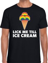 Lick me till ice scream gay pride t-shirt zwart heren L