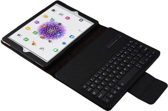 Shop4 - iPad 9.7 (2018) Toetsenbord Hoes - Bluetooth Keyboard Cover Lychee Zwart - Shop4