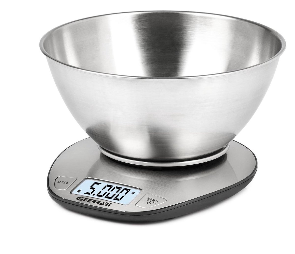 G3 Ferrari Linea – Digitale Keukenweegschaal met RVS Kom – Max. 5 kg – LCD Display met Backlight – Tare Functie – Gram & lb:oz – Zilver/Zwart