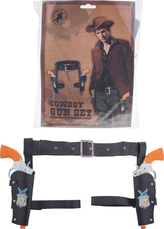 Accessoireset cowboy 3-delig (2 pistolen, holster)