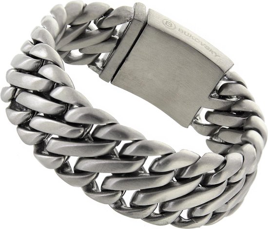 Bukovsky - Geborstelde Stalen Heren Armband  - "Elegance" - 20 cm - Zilverkleur - Mat - Edelstaal - 316L Stainless Steel