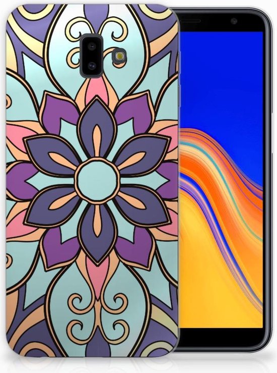 Coque Téléphone pour Samsung Galaxy J6 Plus (2018) PU Silicone Etui Bumper Gel Fleur Mauve