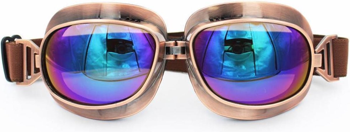Pothelm Vintage Vliegeniersbril Koper - Retro Motorbril Motorbril Heren - Mutli Kleur Glas