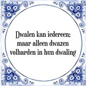 Tegeltje met Spreuk (Tegeltjeswijsheid): Dwalen kan iedereen; maar alleen dwazen volharden in hun dwaling + Kado verpakking & Plakhanger