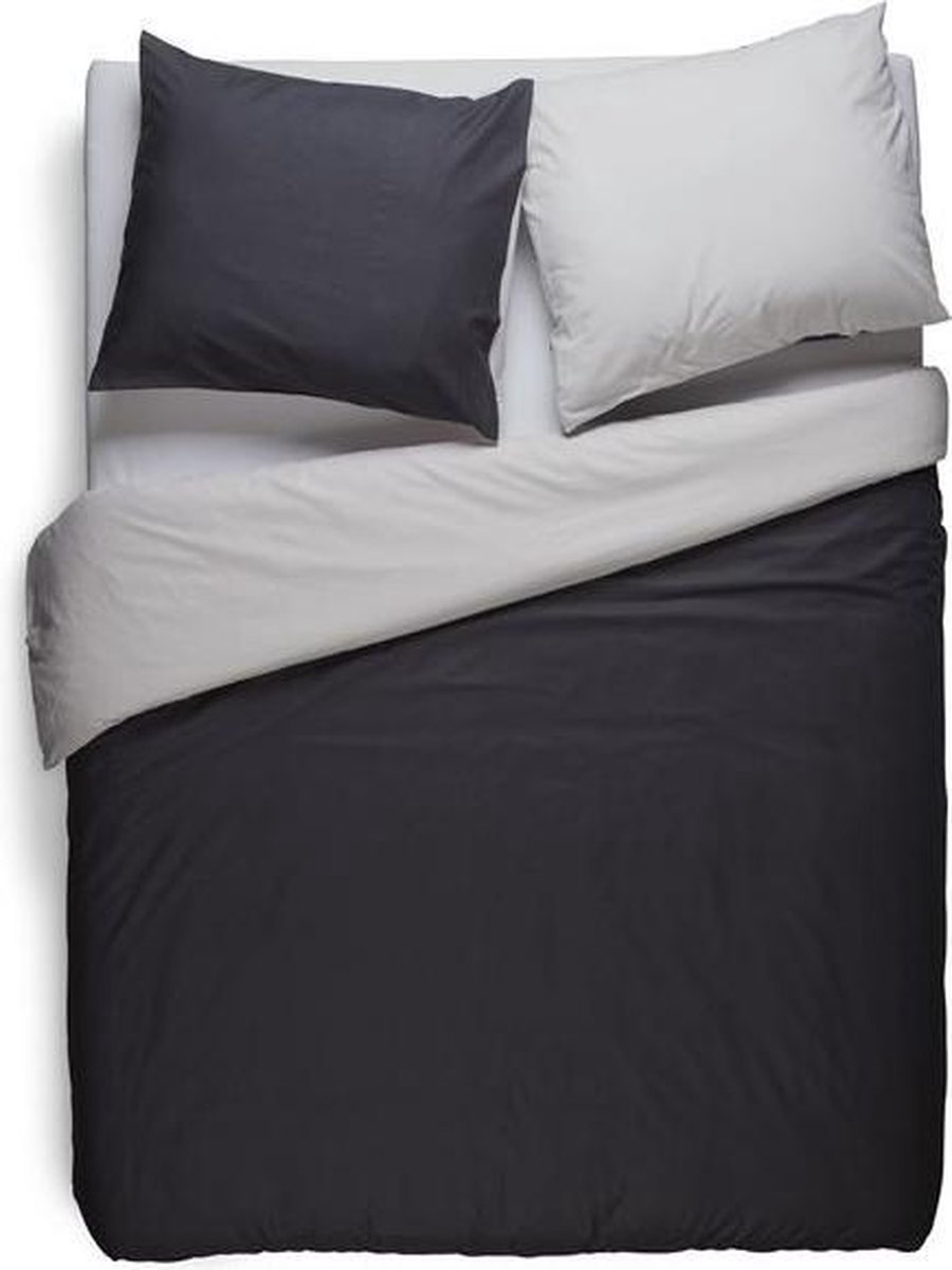 Snoozing Two Tone - Flanel - Dekbedovertrek - Lits-jumeaux - 240x200/220 cm + 2 kussenslopen 60x70 cm - Antraciet/Grijs