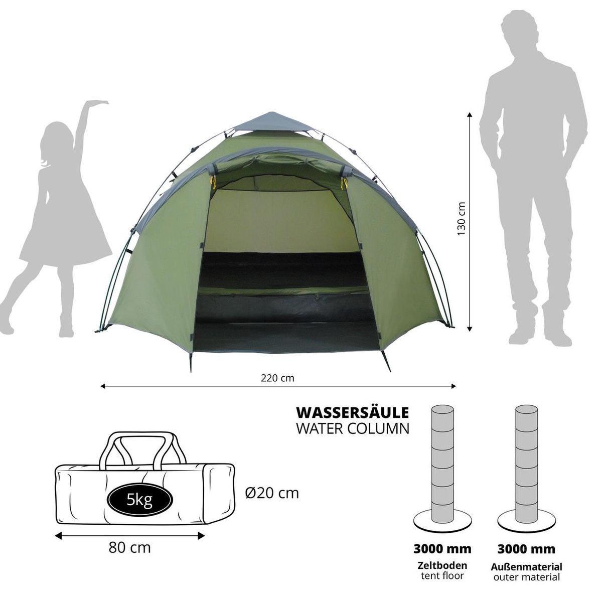 Lumaland Familietent 220 X 220 X 130 Cm - Groen - 3 Persoons – foto 3