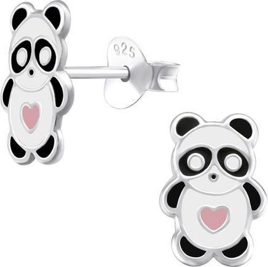 Boucles d'oreilles Amanto Kids Ci - Filles - Argent 925 - Epoxy - Panda - 6 x 10 mm
